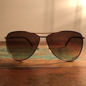 Gucci Tortoise Aviator Sunglasses w/ Signature Pad